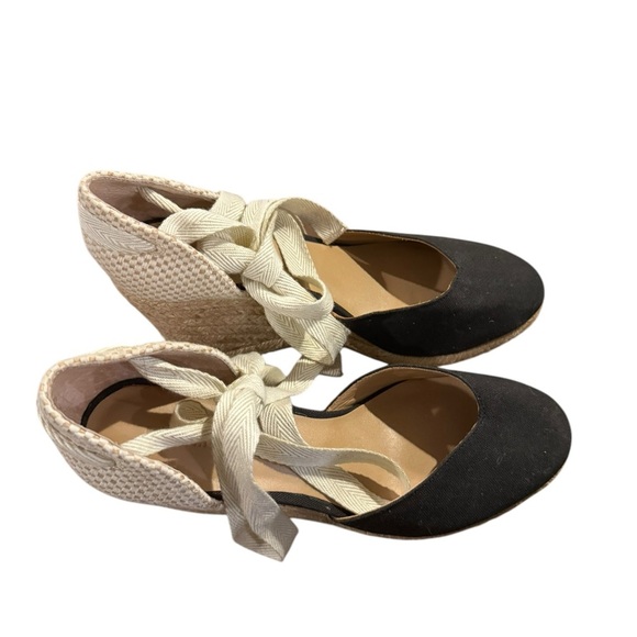 Reformation Camilla Lace Up Wedge Espadrille 7 Black - Picture 3 of 9